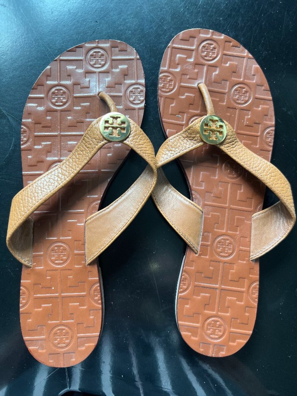 Tory Burch Thora Brown Leather Thong Sandal